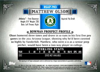 2012 Bowman Sterling - Prospect Autographs #BSAP-MO Matthew Olson Back