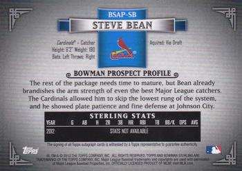2012 Bowman Sterling - Prospect Autographs #BSAP-SB Steve Bean Back
