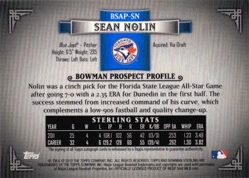2012 Bowman Sterling - Prospect Autographs #BSAP-SN Sean Nolin Back