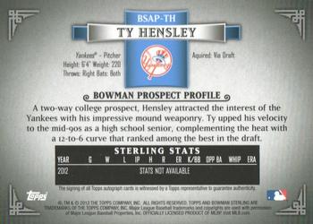 2012 Bowman Sterling - Prospect Autographs #BSAP-TH Ty Hensley Back