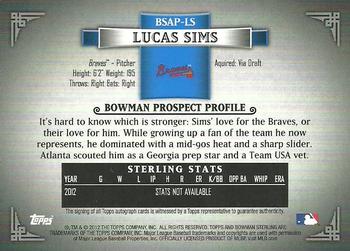 2012 Bowman Sterling - Prospect Autographs #BSAP-LS Lucas Sims Back