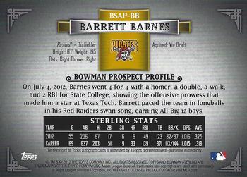 2012 Bowman Sterling - Prospect Autographs Gold Refractors #BSAP-BB Barrett Barnes Back