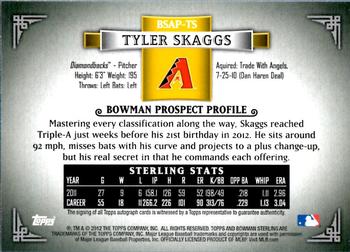 2012 Bowman Sterling - Prospect Autographs Gold Refractors #BSAP-TS Tyler Skaggs Back