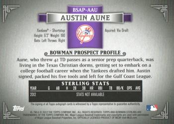 2012 Bowman Sterling - Prospect Autographs Purple Refractors #BSAP-AAU Austin Aune Back