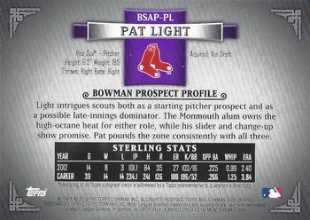 2012 Bowman Sterling - Prospect Autographs Purple Refractors #BSAP-PL Pat Light Back