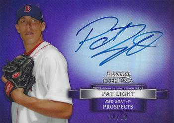 2012 Bowman Sterling - Prospect Autographs Purple Refractors #BSAP-PL Pat Light Front