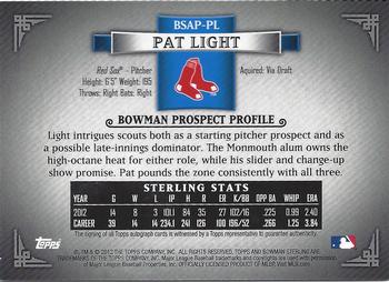 2012 Bowman Sterling - Prospect Autographs Refractors #BSAP-PL Pat Light Back