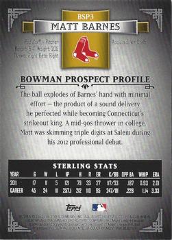 2012 Bowman Sterling - Prospects Gold Refractors #BSP3 Matt Barnes Back