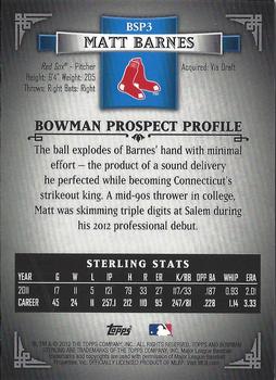2012 Bowman Sterling - Prospects Refractors #BSP3 Matt Barnes Back