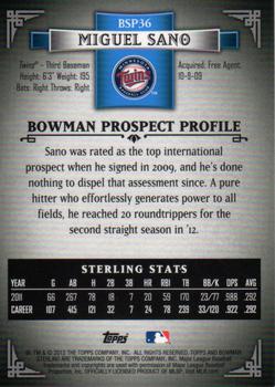 2012 Bowman Sterling - Prospects Refractors #BSP36 Miguel Sano Back