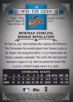 2012 Bowman Sterling - Refractors #28 Wei-Yin Chen Back