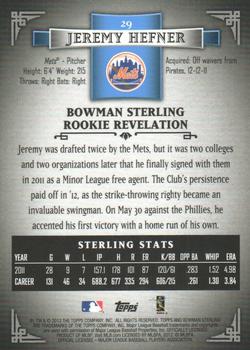 2012 Bowman Sterling - Refractors #29 Jeremy Hefner Back