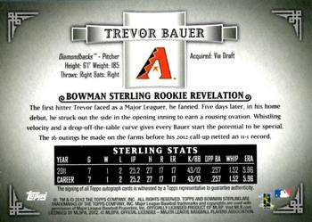 2012 Bowman Sterling - Rookie Autographs Refractors #NNO Trevor Bauer Back