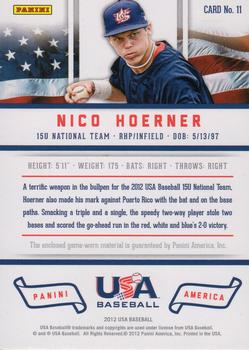 2012 Panini USA Baseball - 15U National Team Patches #11 Nico Hoerner Back