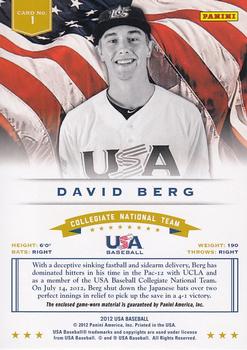 2012 Panini USA Baseball - Collegiate National Team Dual Jerseys #1 David Berg Back