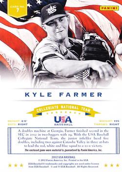 2012 Panini USA Baseball - Collegiate National Team Dual Jerseys #7 Kyle Farmer Back