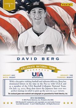 2012 Panini USA Baseball - Collegiate National Team Dual Jerseys Signatures #1 David Berg Back