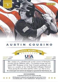 2012 Panini USA Baseball - Collegiate National Team Dual Jerseys Signatures #5 Austin Cousino Back