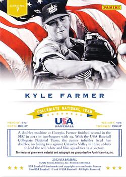 2012 Panini USA Baseball - Collegiate National Team Dual Jerseys Signatures #7 Kyle Farmer Back