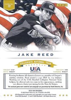2012 Panini USA Baseball - Collegiate National Team Dual Jerseys Signatures #17 Jake Reed Back