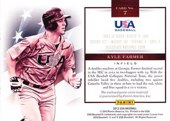 2012 Panini USA Baseball - Collegiate National Team Jerseys #7 Kyle Farmer Back