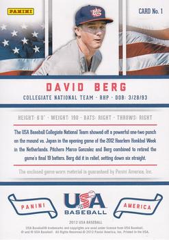 2012 Panini USA Baseball - Collegiate National Team Patches #1 David Berg Back