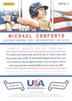 2012 Panini USA Baseball - Collegiate National Team Patches Signatures #4 Michael Conforto Back