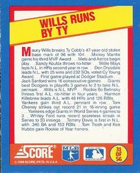 1989 Score - Magic Motion: A Year to Remember #31 Maury Wills: 1962 Back