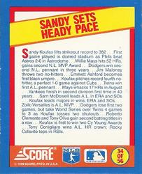1989 Score - Magic Motion: A Year to Remember #34 Sandy Koufax: 1965 Back