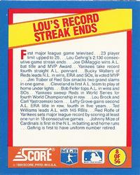 1989 Score - Magic Motion: A Year to Remember #8 Lou Gehrig: 1939 Back