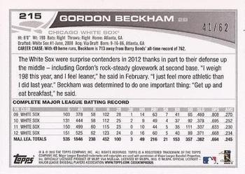 2013 Topps - Black #215 Gordon Beckham Back