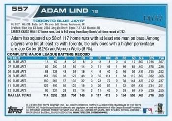 2013 Topps - Black #557 Adam Lind Back