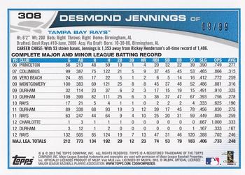 2013 Topps - Camo #308 Desmond Jennings Back