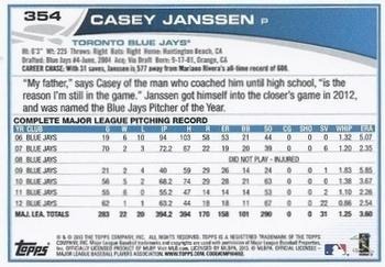 2013 Topps - Emerald Foil #354 Casey Janssen Back