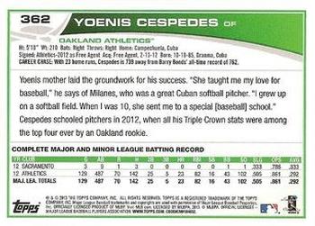 2013 Topps - Emerald Foil #362 Yoenis Cespedes Back