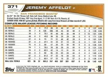 2013 Topps - Emerald Foil #371 Jeremy Affeldt Back