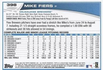 2013 Topps - Emerald Foil #398 Mike Fiers Back