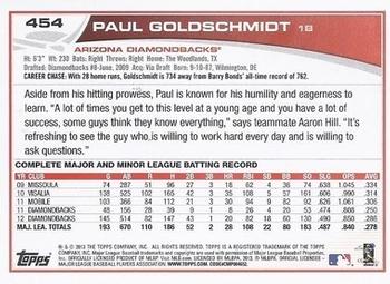 2013 Topps - Emerald Foil #454 Paul Goldschmidt Back