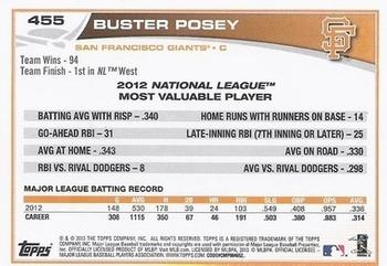 2013 Topps - Emerald Foil #455 Buster Posey Back