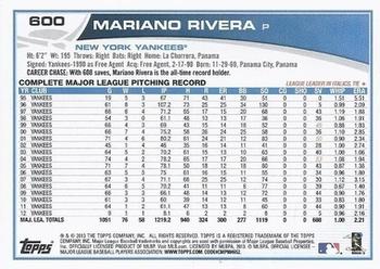 2013 Topps - Emerald Foil #600 Mariano Rivera Back