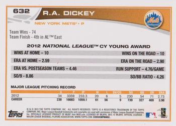 2013 Topps - Emerald Foil #632 R.A. Dickey Back