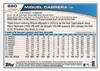 2013 Topps - Emerald Foil #660 Miguel Cabrera Back