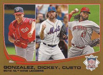 2013 Topps - Gold #287 2012 NL Wins Leaders (Gio Gonzalez / R.A. Dickey / Johnny Cueto) Front