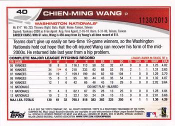 2013 Topps - Gold #40 Chien-Ming Wang Back