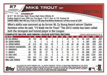 2013 Topps - Gold #27 Mike Trout Back