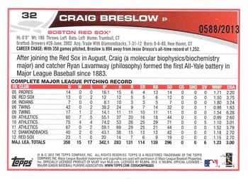 2013 Topps - Gold #32 Craig Breslow Back