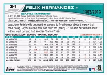 2013 Topps - Gold #34 Felix Hernandez Back