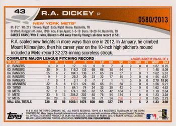 2013 Topps - Gold #43 R.A. Dickey Back