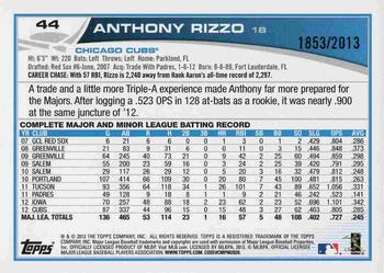 2013 Topps - Gold #44 Anthony Rizzo Back