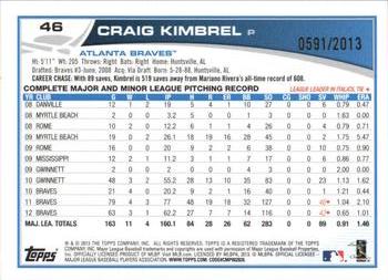 2013 Topps - Gold #46 Craig Kimbrel Back